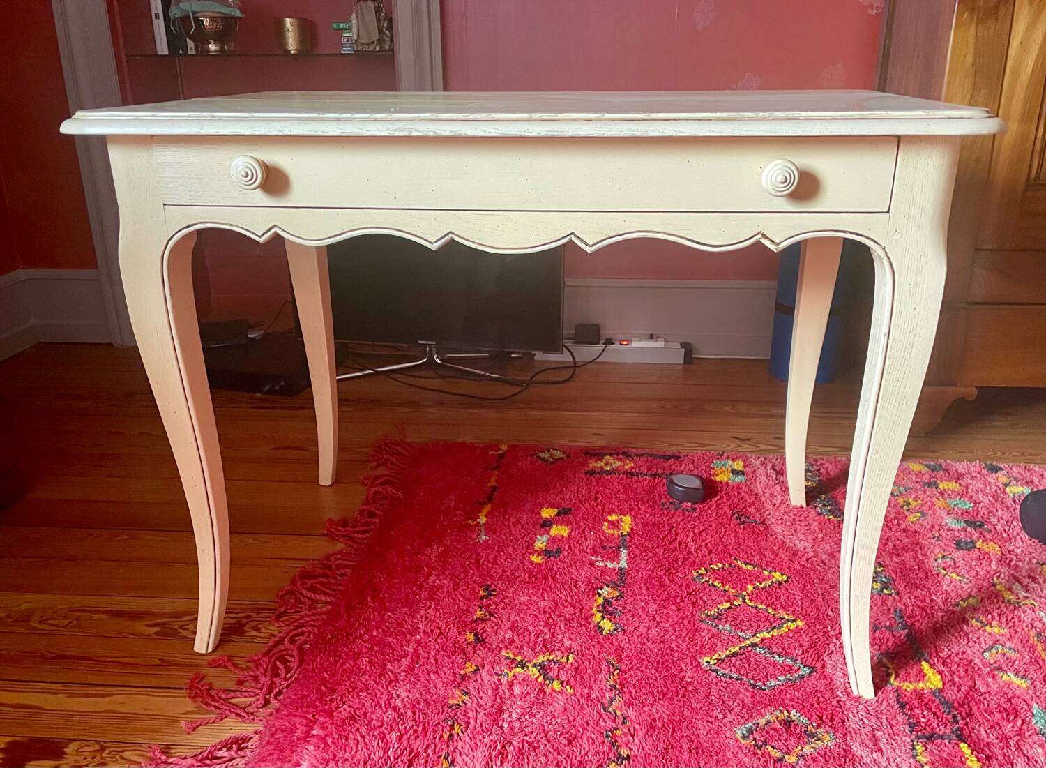 Weathered painted wood side table, TV table