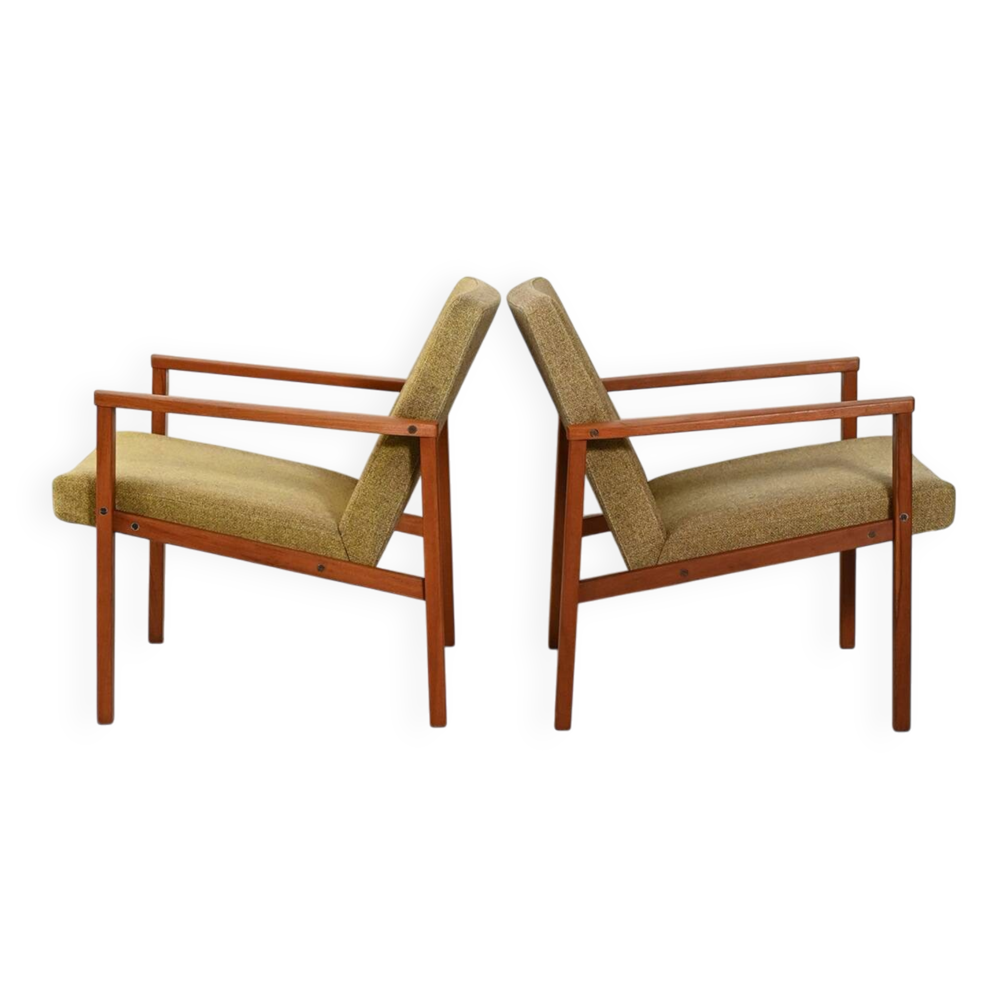 Pair of Danish teak armchairs with green upholstery