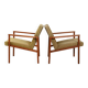 Pair of Danish teak armchairs with green upholstery