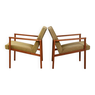 Pair of Danish teak armchairs with green upholstery