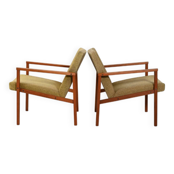 Pair of Danish teak armchairs with green upholstery