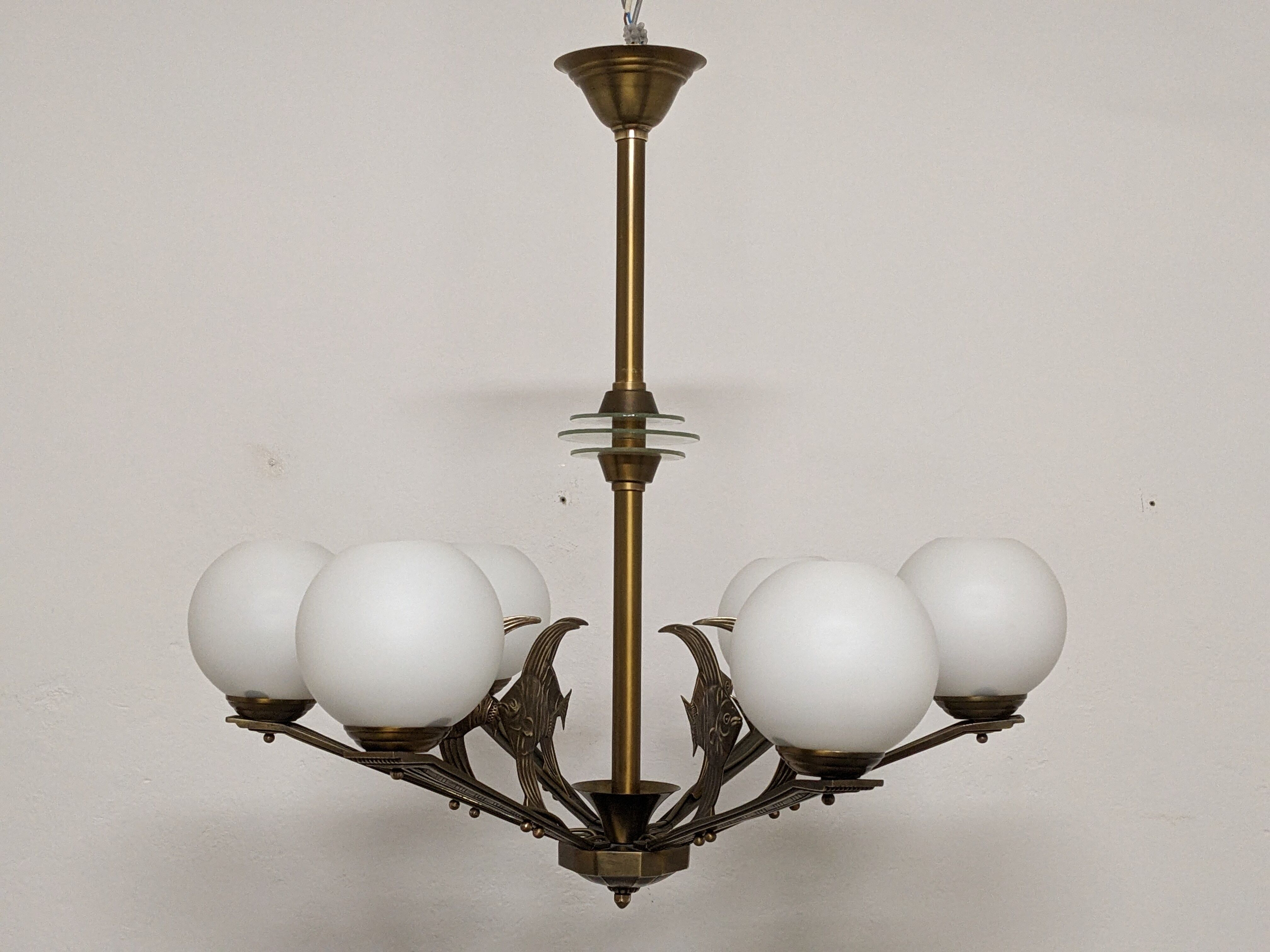 Art deco bronze fish chandelier