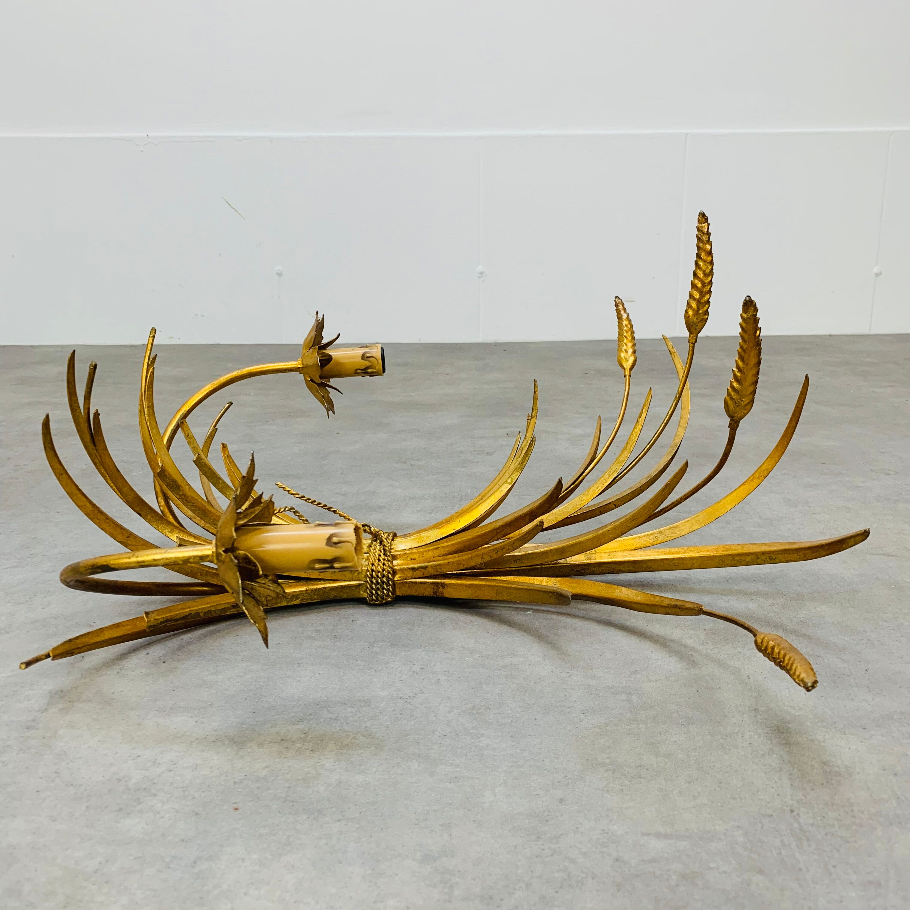 Wall lamp ear of wheat golden foliage Hans Kogl, style Hollywood Regency