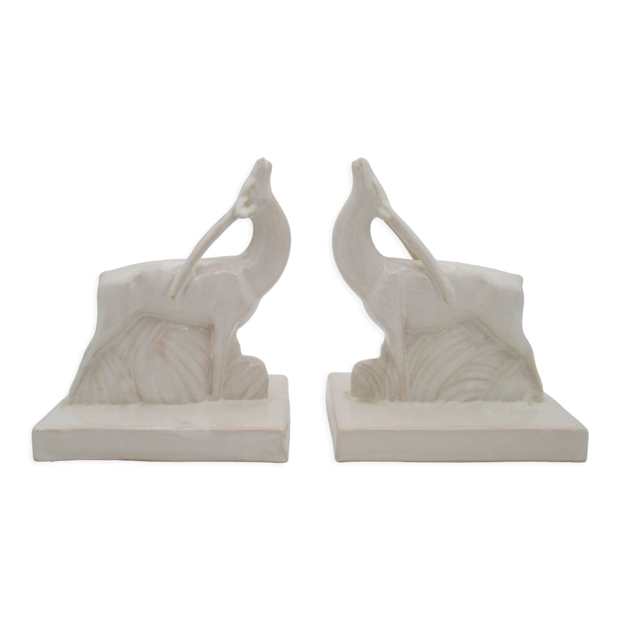 Greenhouse books ceramic cracked Antilopes signed Henri Delcourt art deco