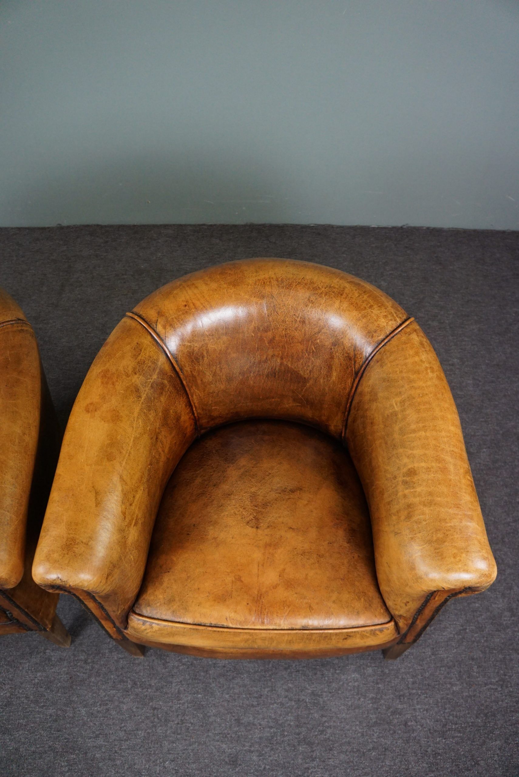 Set de 2 fauteuils club compacts en cuir de mouton