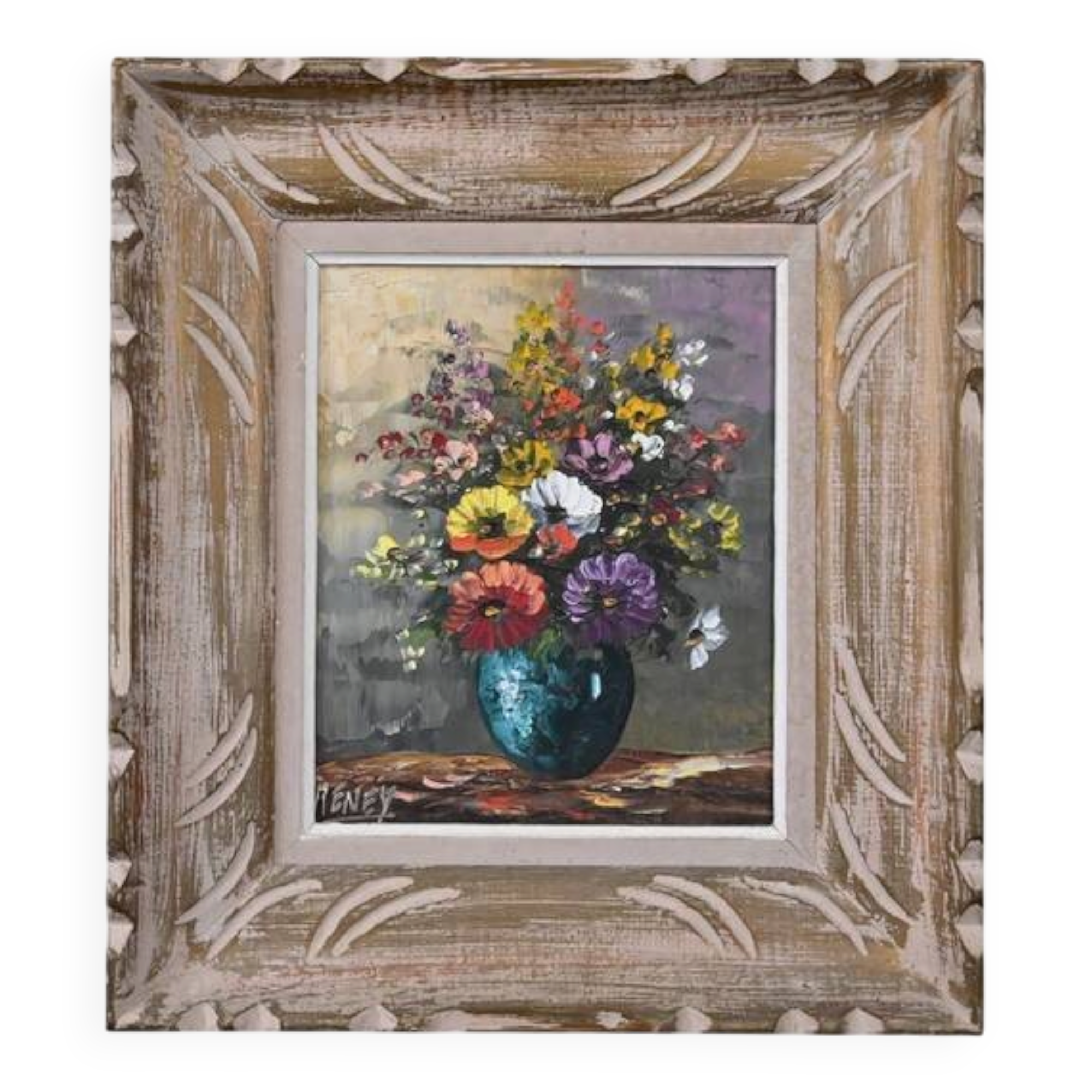 Painting "Floral Harmony" signed Reney – 1st part of the 20th century
