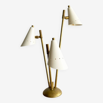 Lampe italienne trois têtes en laiton de design 50