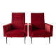 Pair of vintage 70s armchairs in red velvet