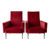 Paire de fauteuils vintage années 70 en velours rouge
