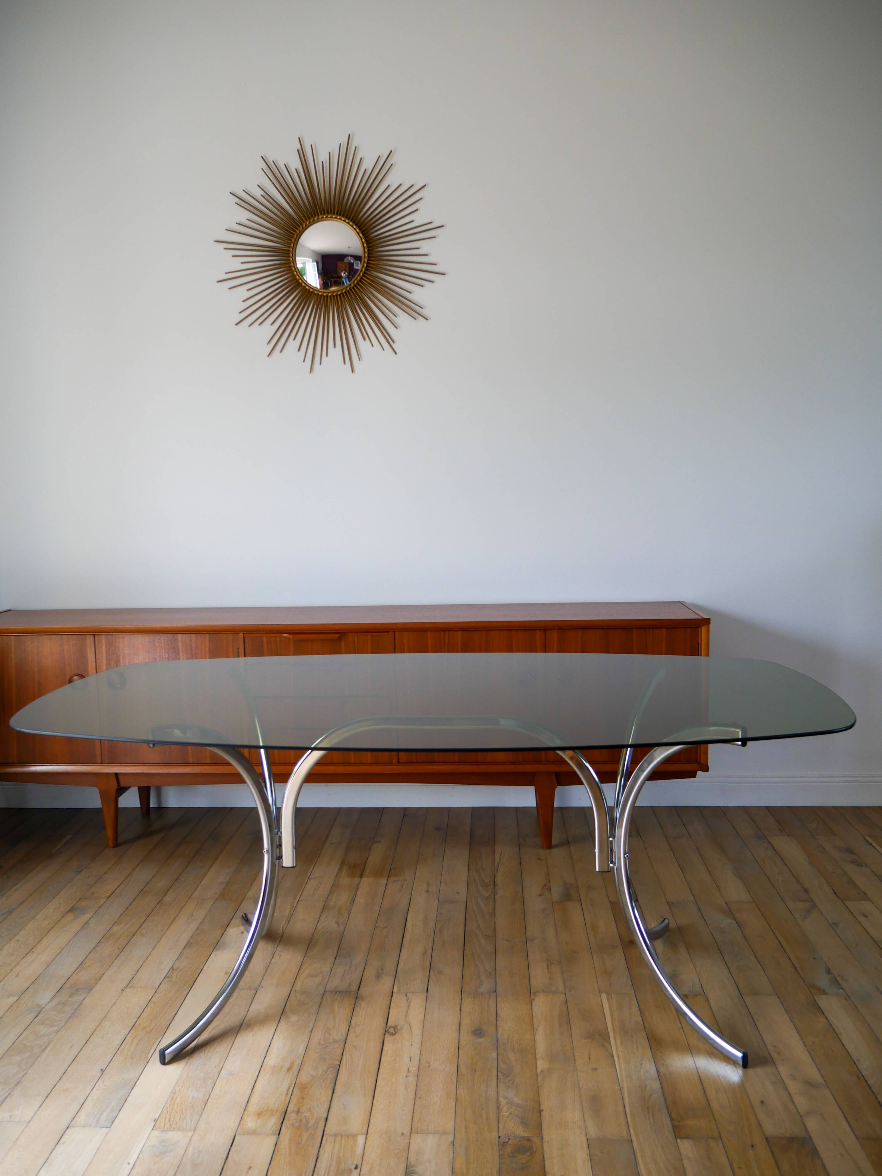 Coffee table in smoked glass and chrome legs, Design, 1970