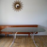 Coffee table in smoked glass and chrome legs, Design, 1970