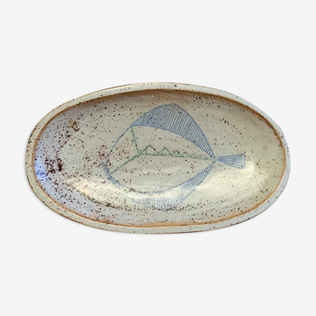 Terracotta /sandstone dish signed with fish drawing