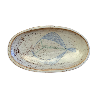 Terracotta /sandstone dish signed with fish drawing