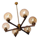 Angelo Brotto gold-plated brass chandelier with 6 globes, Italy 1960s