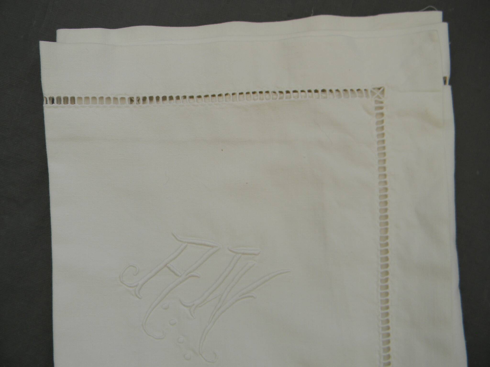 Pair of antique pillowcases. Monogram A W.