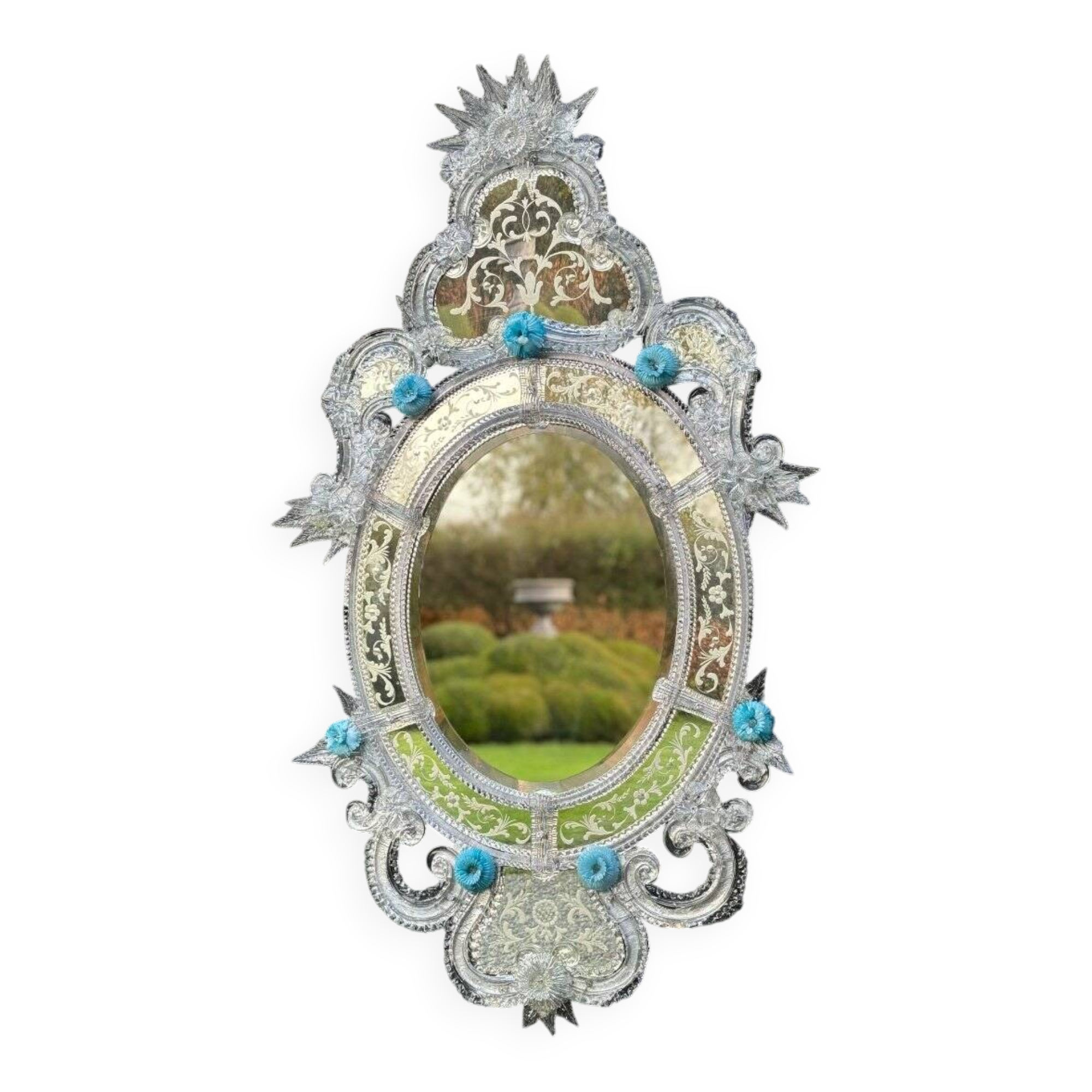 Colorless and Blue Murano Glass Venetian Mirror