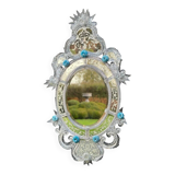 Miroir Vénitien En Verre De Murano Incolore Et Bleu