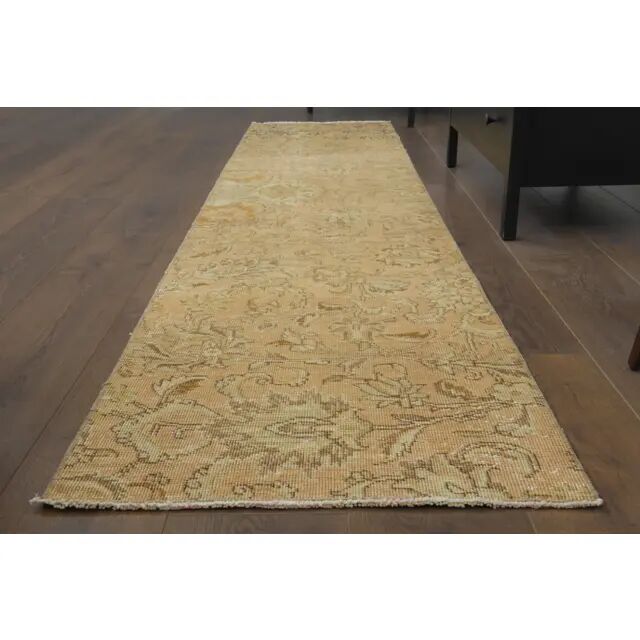 1970s Vintage Turkish Hand-Knotted Wool Cotton Orange Runner Rug 61x286