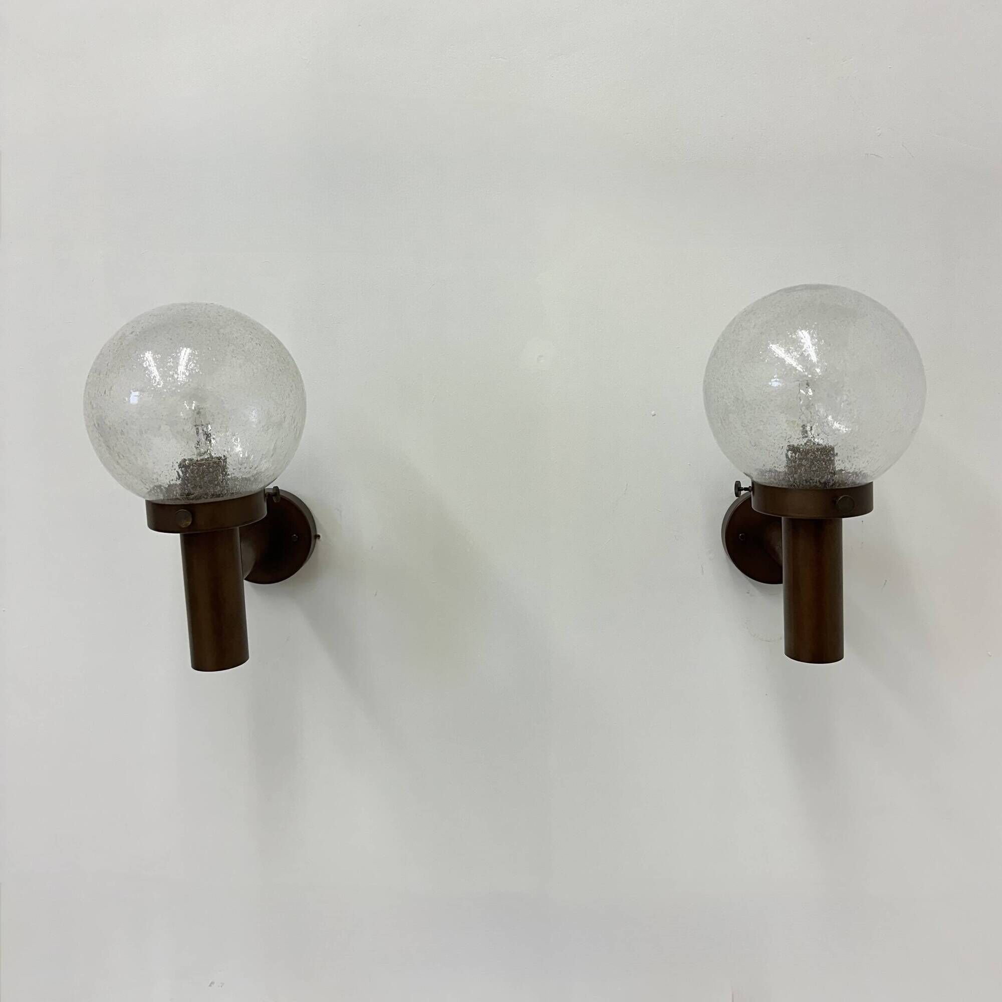Set of 2 globe glass wall lamps sconces by Lisa Pape Sweden , 1970s