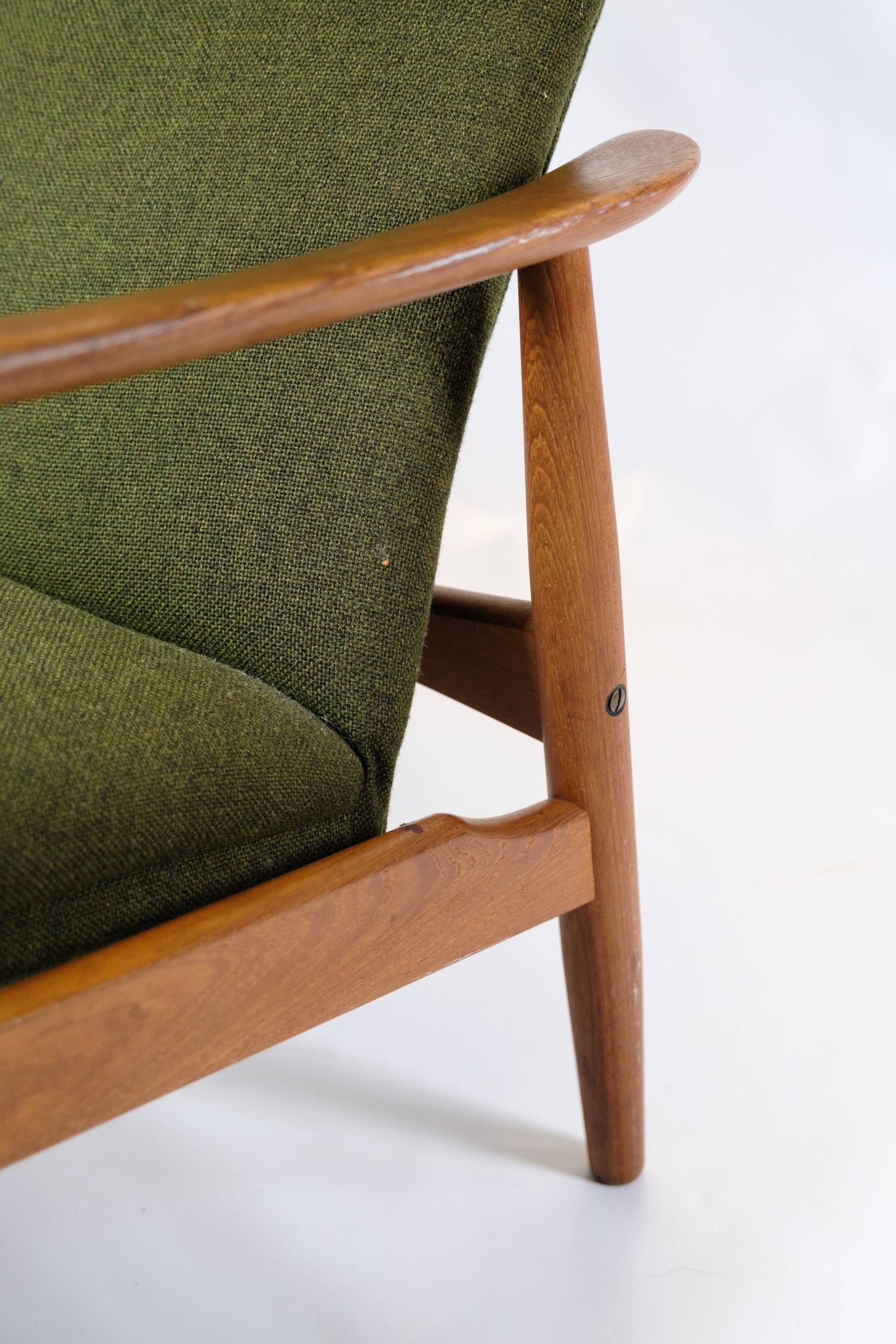 Set Of 2 Armchairs With Stool Made In Green Fabric & Teak By Alf Svensson For Fritz Hansen From 1960