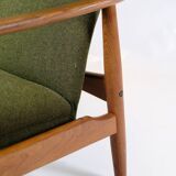 Set Of 2 Armchairs With Stool Made In Green Fabric & Teak By Alf Svensson For Fritz Hansen From 1960