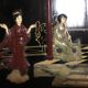 Asian laque furniture embossed motifs mother-of-pearl, stone and other