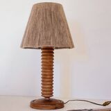 Turned wood lamp and jute lampshade