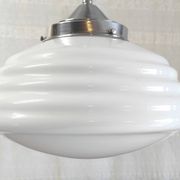 Bauhaus pendant light in chrome metal and opaline globe - 1950s
