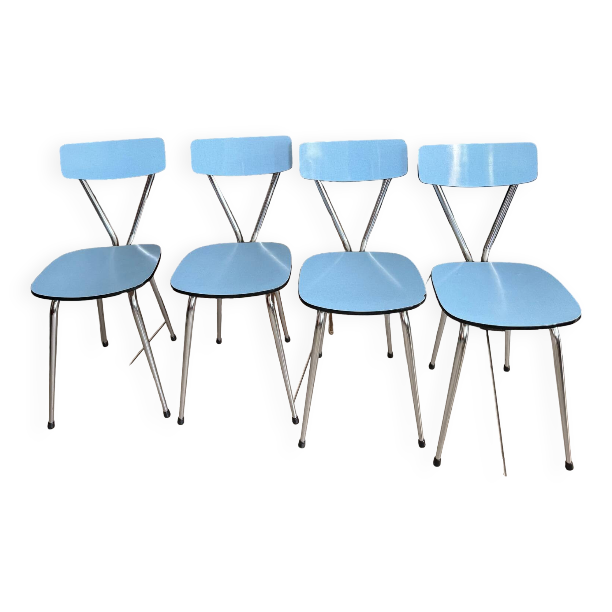 Set of 4 blue Formica chairs