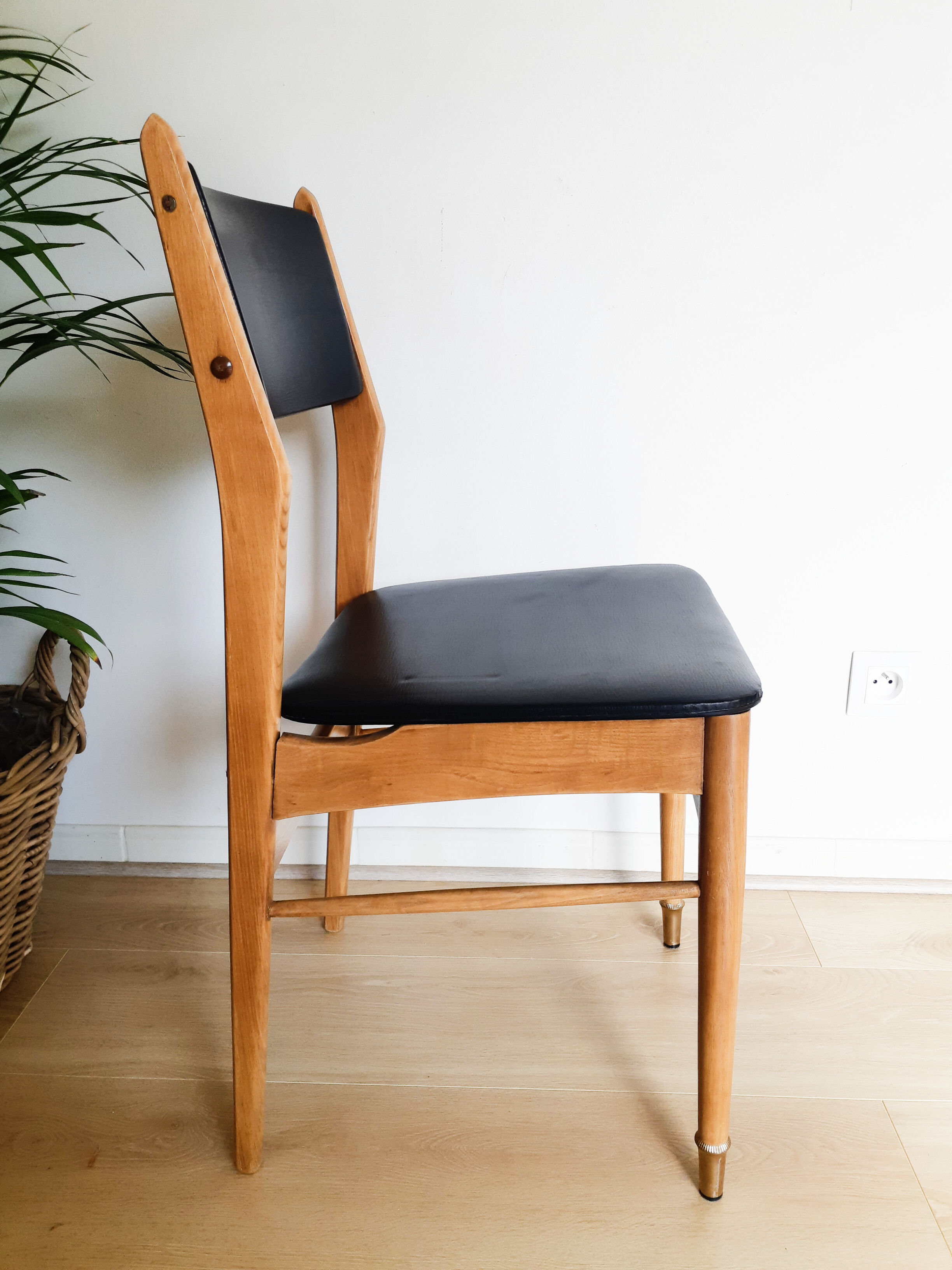 Scandinavian teak chair, brass legs, 50s