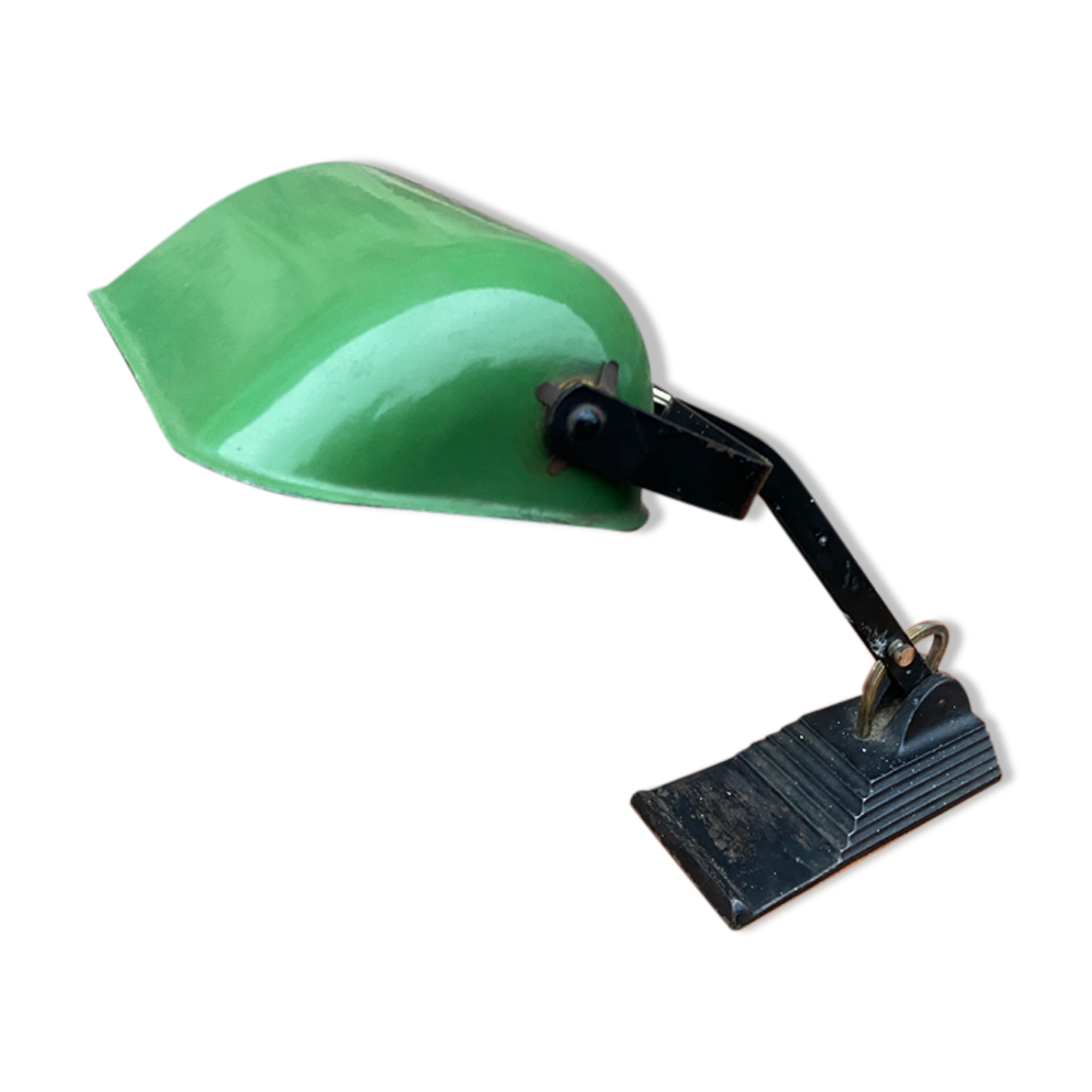 Art deco banker's lamp, 1930s bauhaus horax style enamel