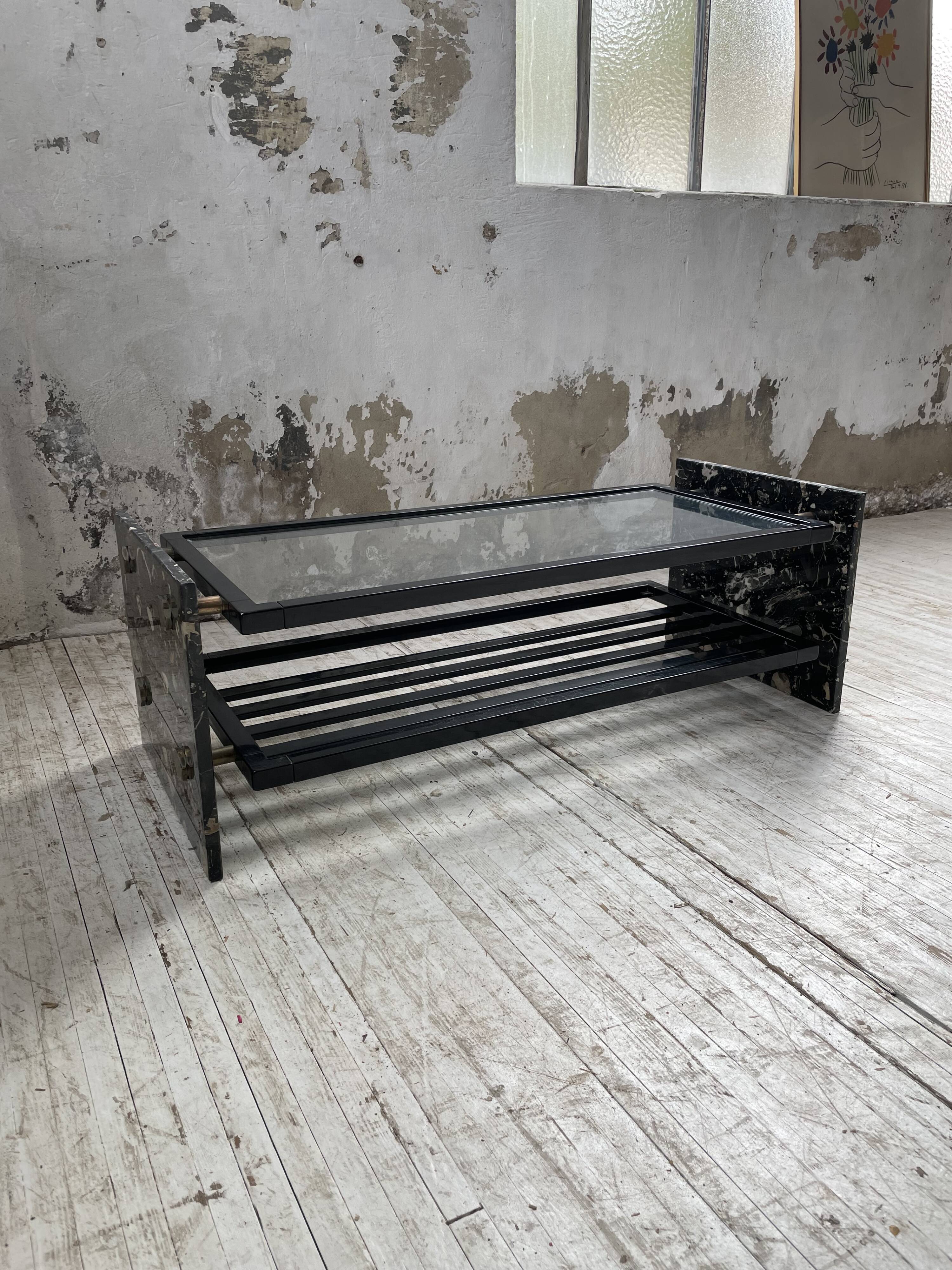 80s Italian marble and glass coffee table