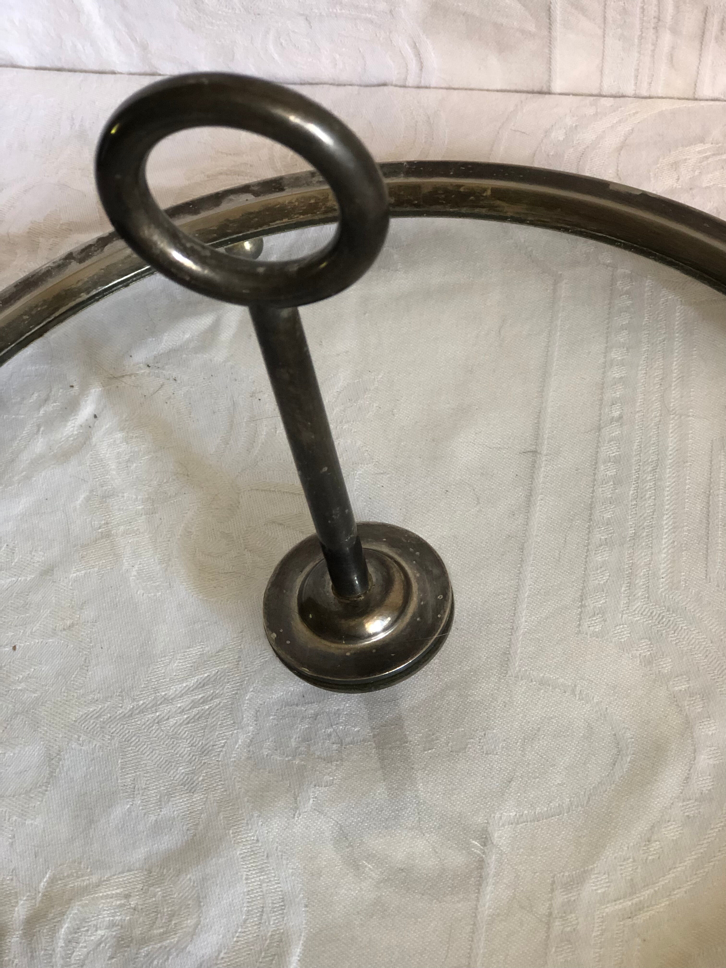 Glass cheese platter and silver metal