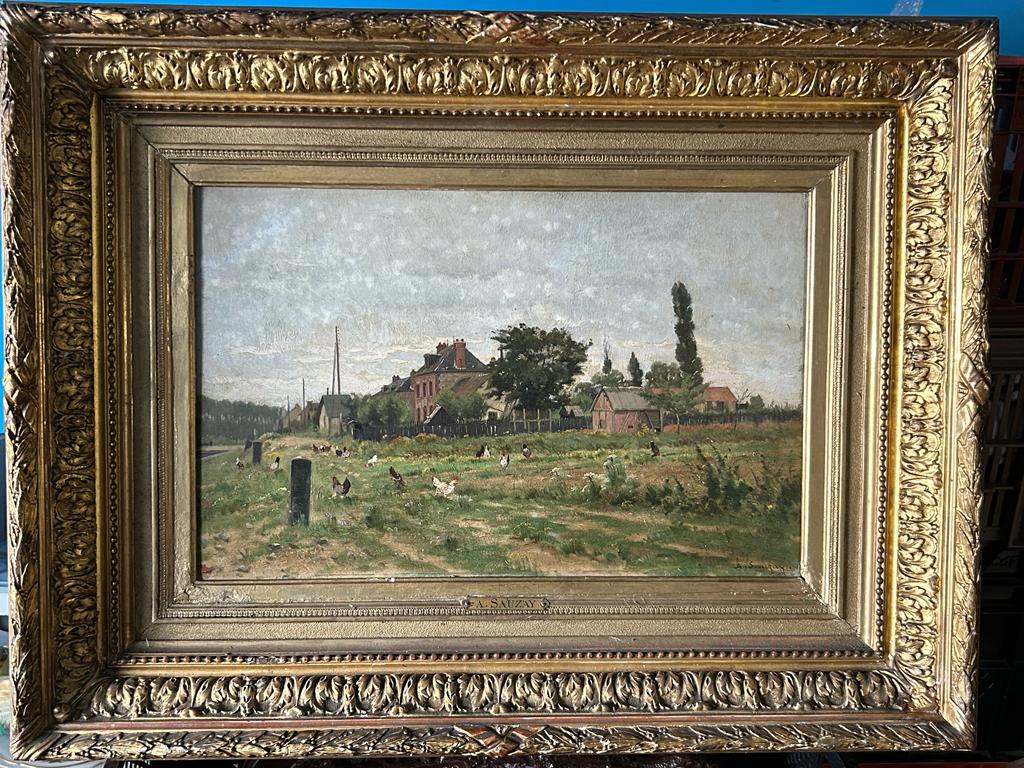 Adrien Jacques Sauzay (1841-1928) The entrance to the village - oil on mahogany panel