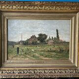 Adrien Jacques Sauzay (1841-1928) L’entrée du village - Huile Sur Panneau D’acajou