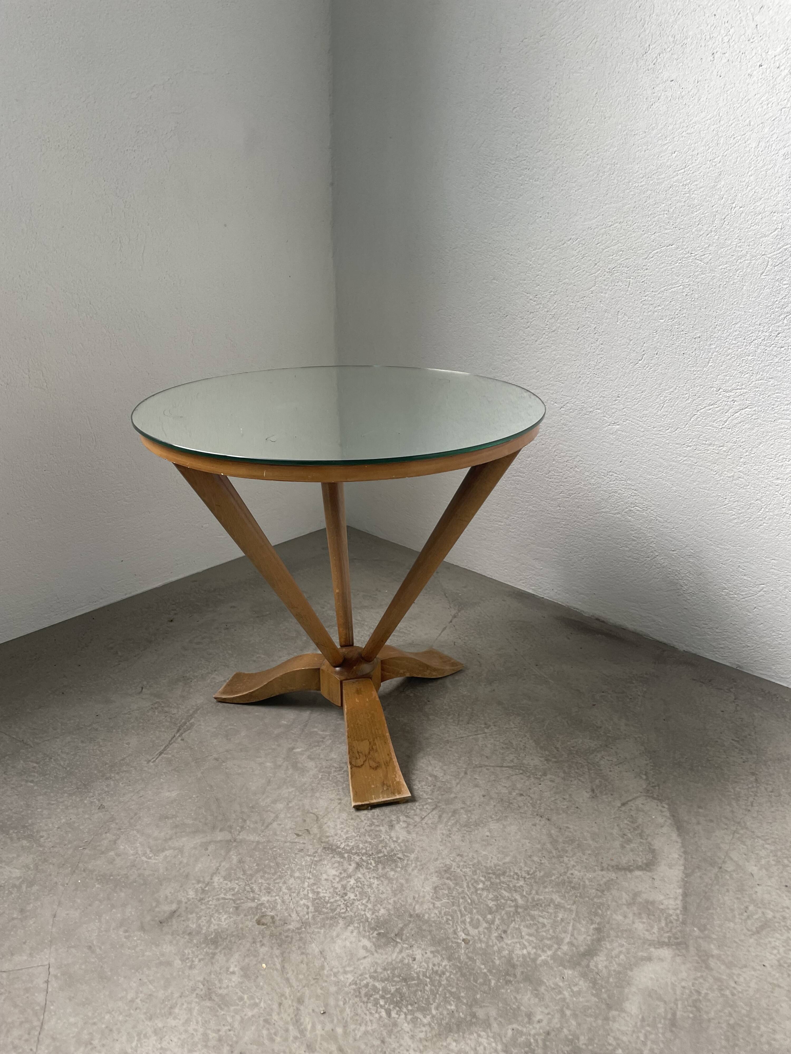 Art deco mirror pedestal table in walnut 1930