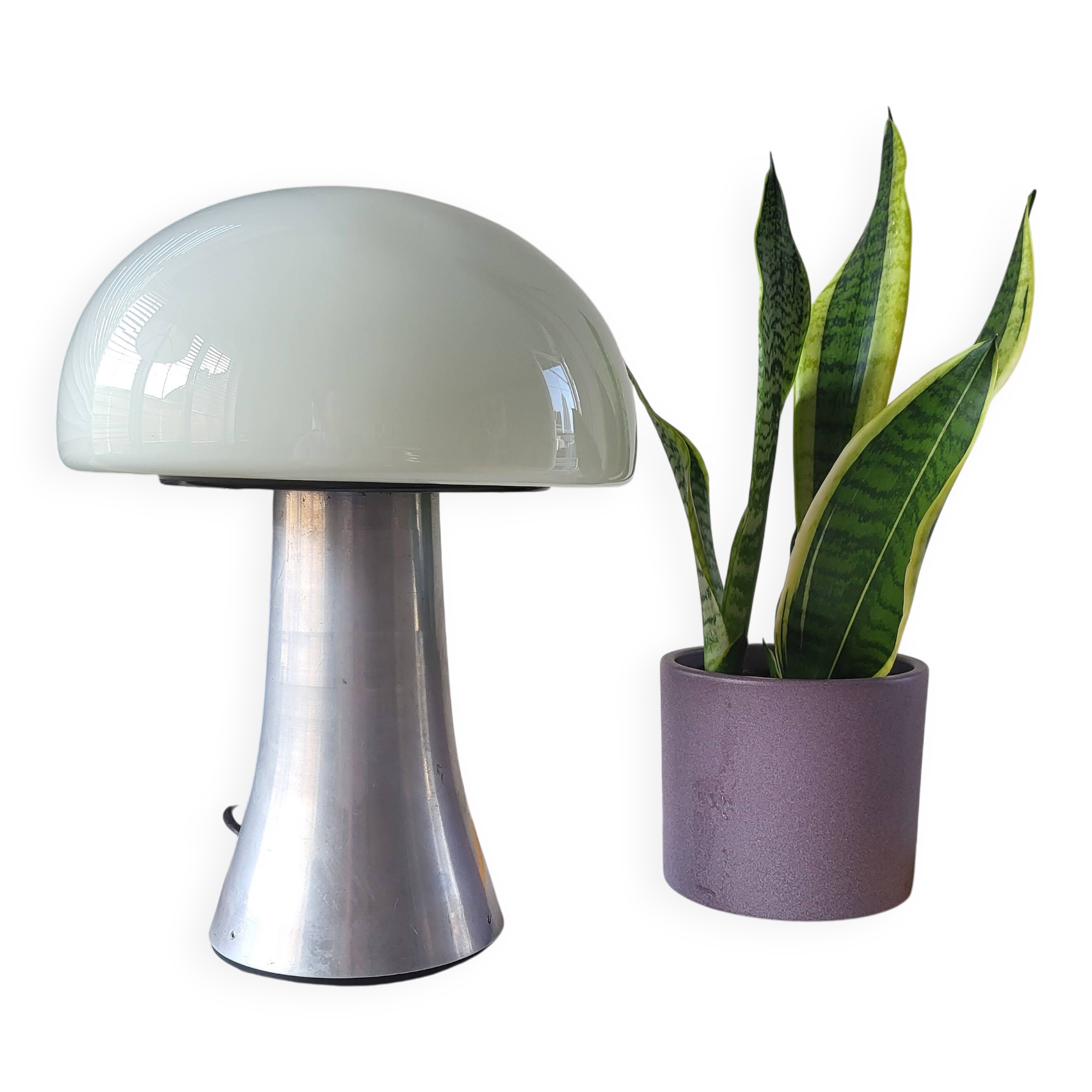 Lampe Mushroom XL, lampe de table lourde en acier inoxydable, années 80