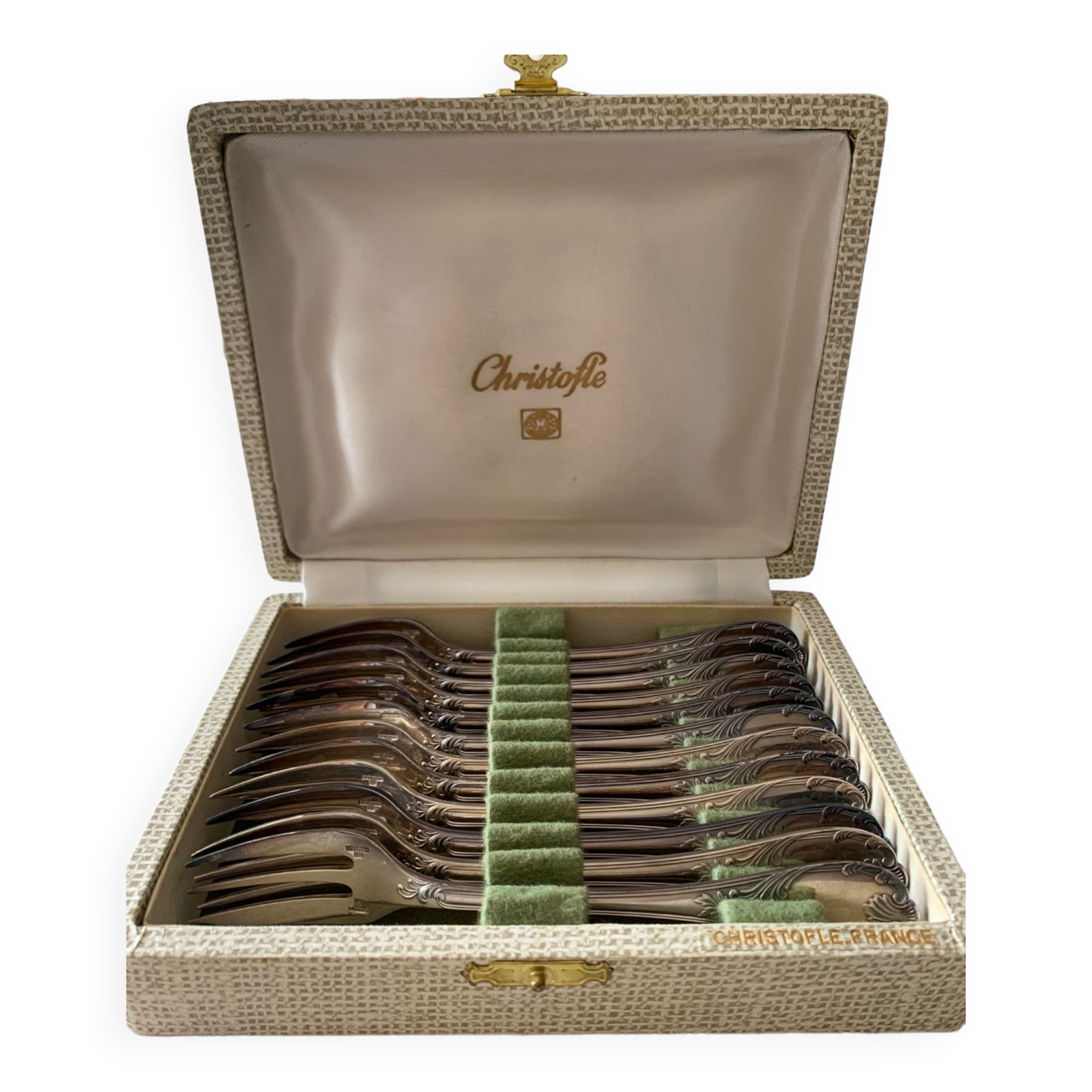 12 Christofle silver plated cake forks