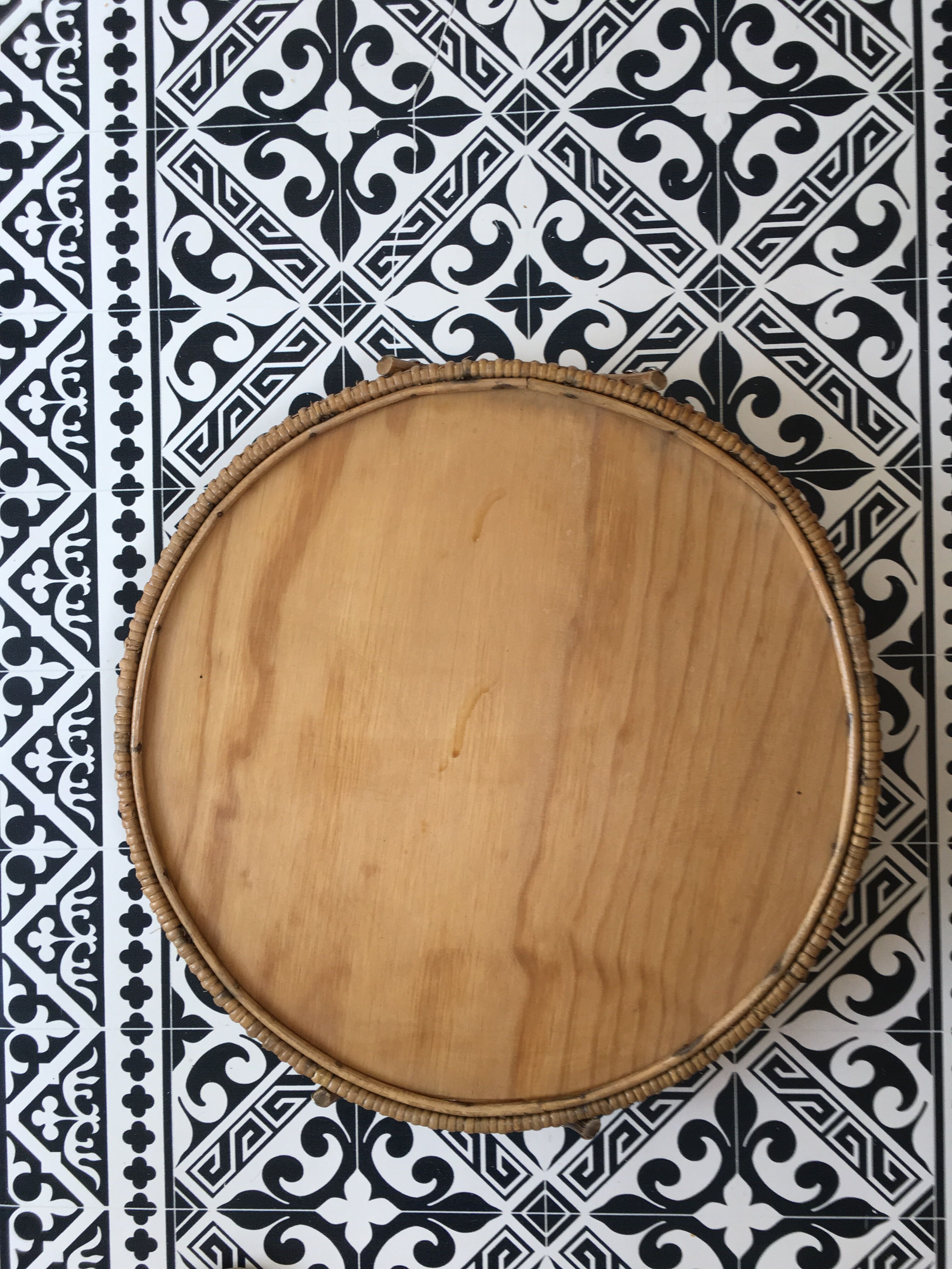 1960s rattan serving tray