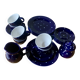 Vintage midnight blue coffee and dessert set with white dots - Glazed ceramic Feinsteinzeug