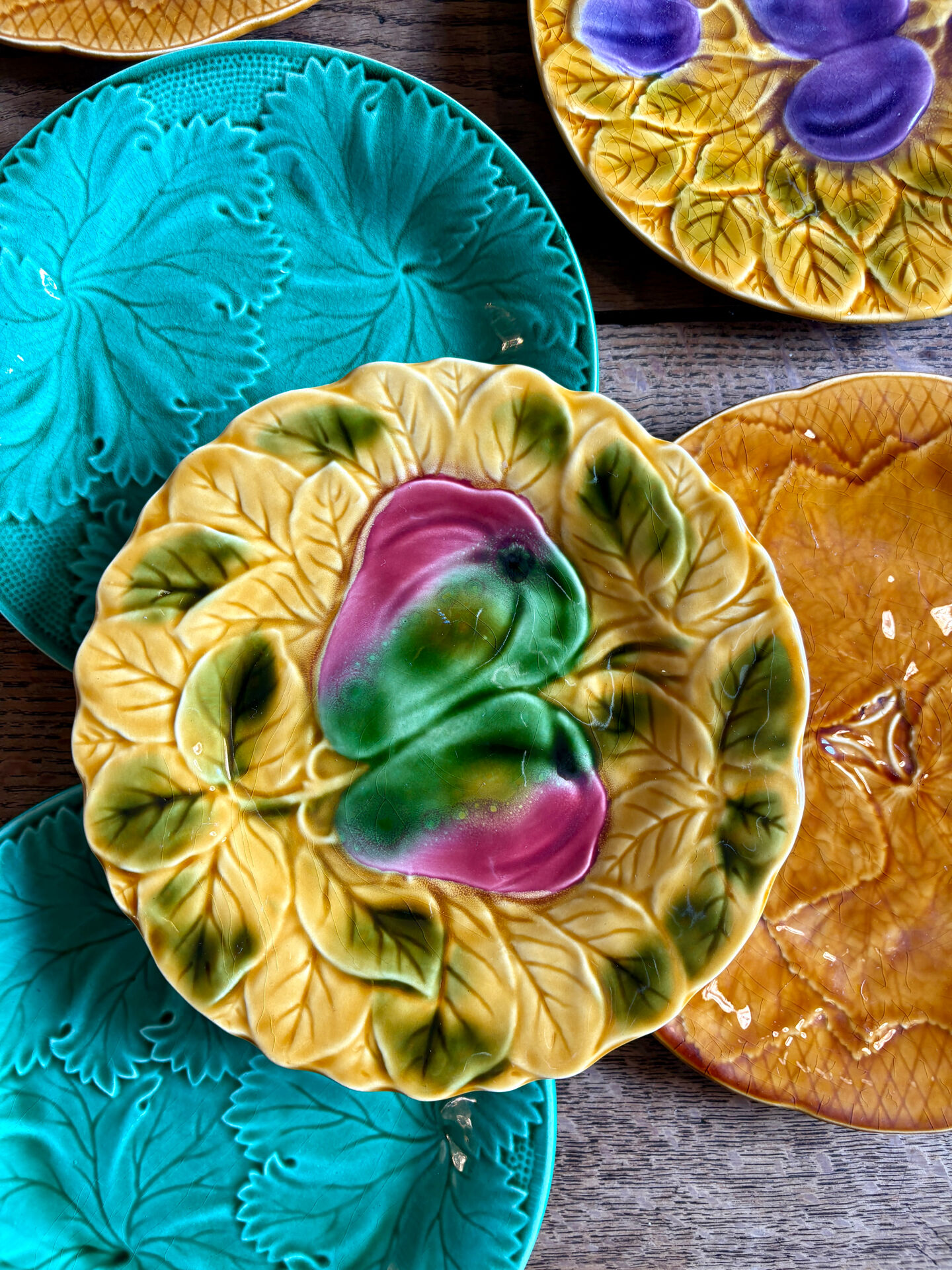 Set of 8 mismatched antique majolica plates