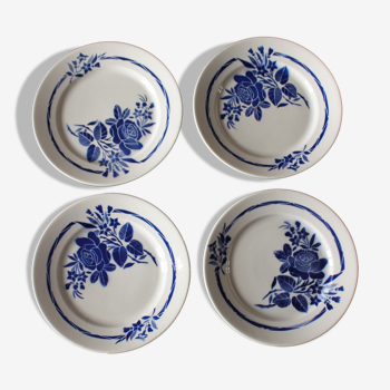 Lot 4 assiettes dessert fleur bleu Badonviller