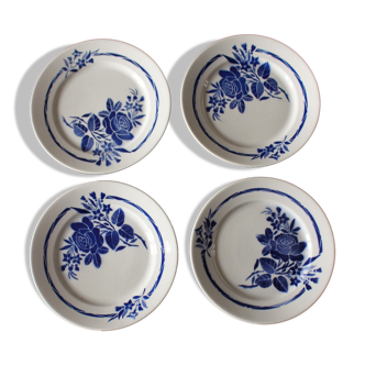 Lot 4 plates dessert blue flower Badonviller