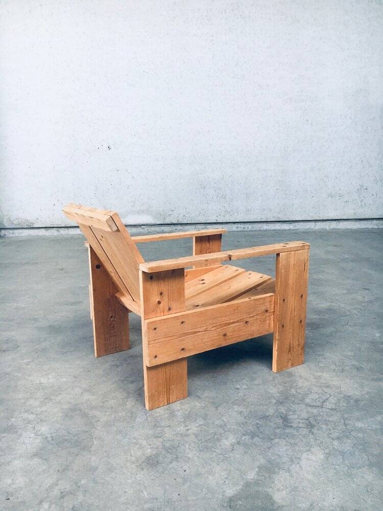 The Stijl Movement Dutch Pine Crate Chair attributed to Gerrit Rietveld, 1960s