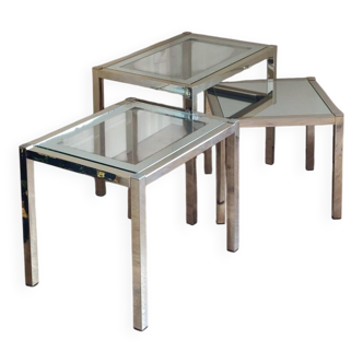 Trio de tables gigognes laiton entièrement restaurées