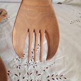 Couverts de service n bois sculpté art populaire vintage
