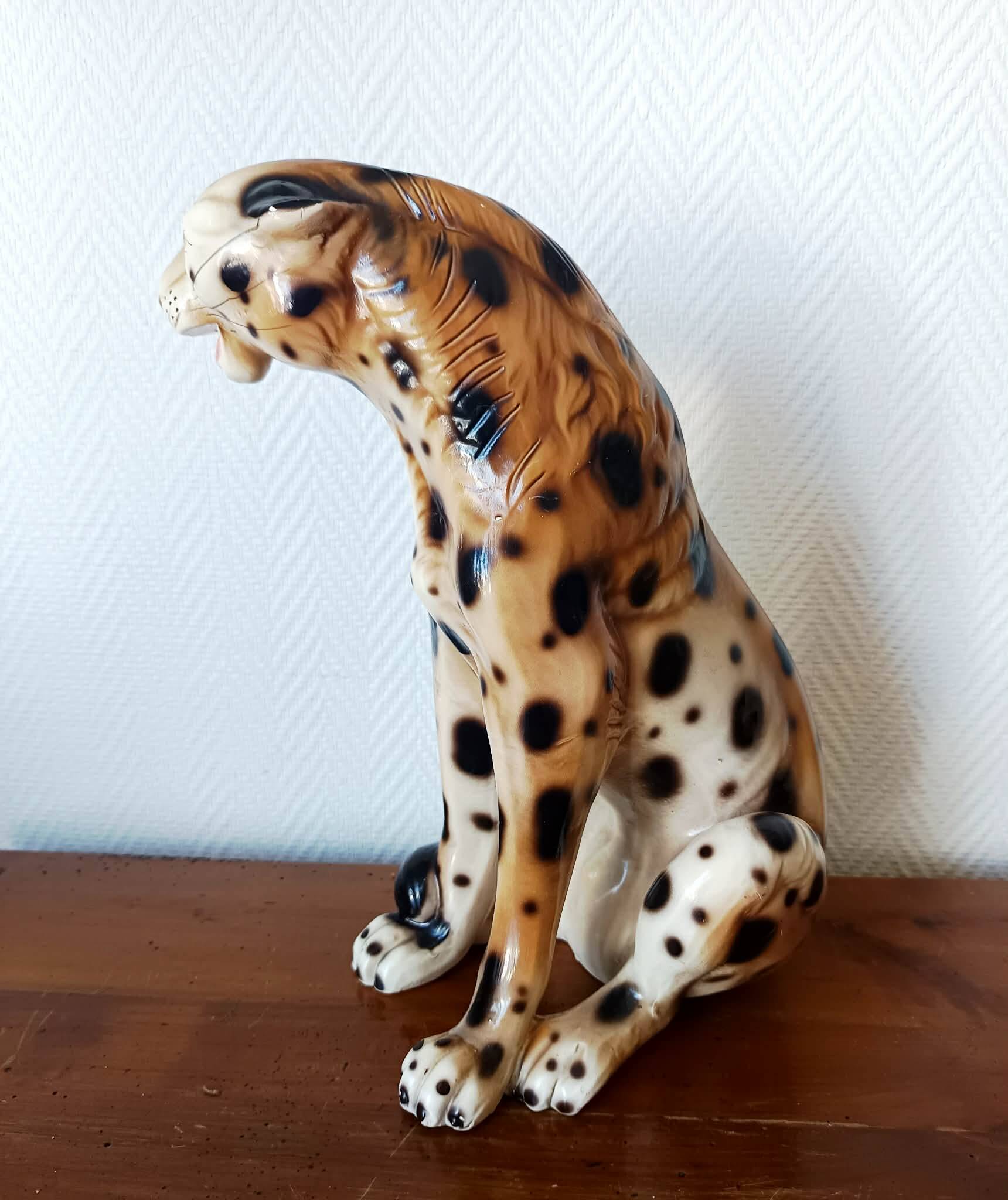 Vintage ceramic leopard, Italy 1970