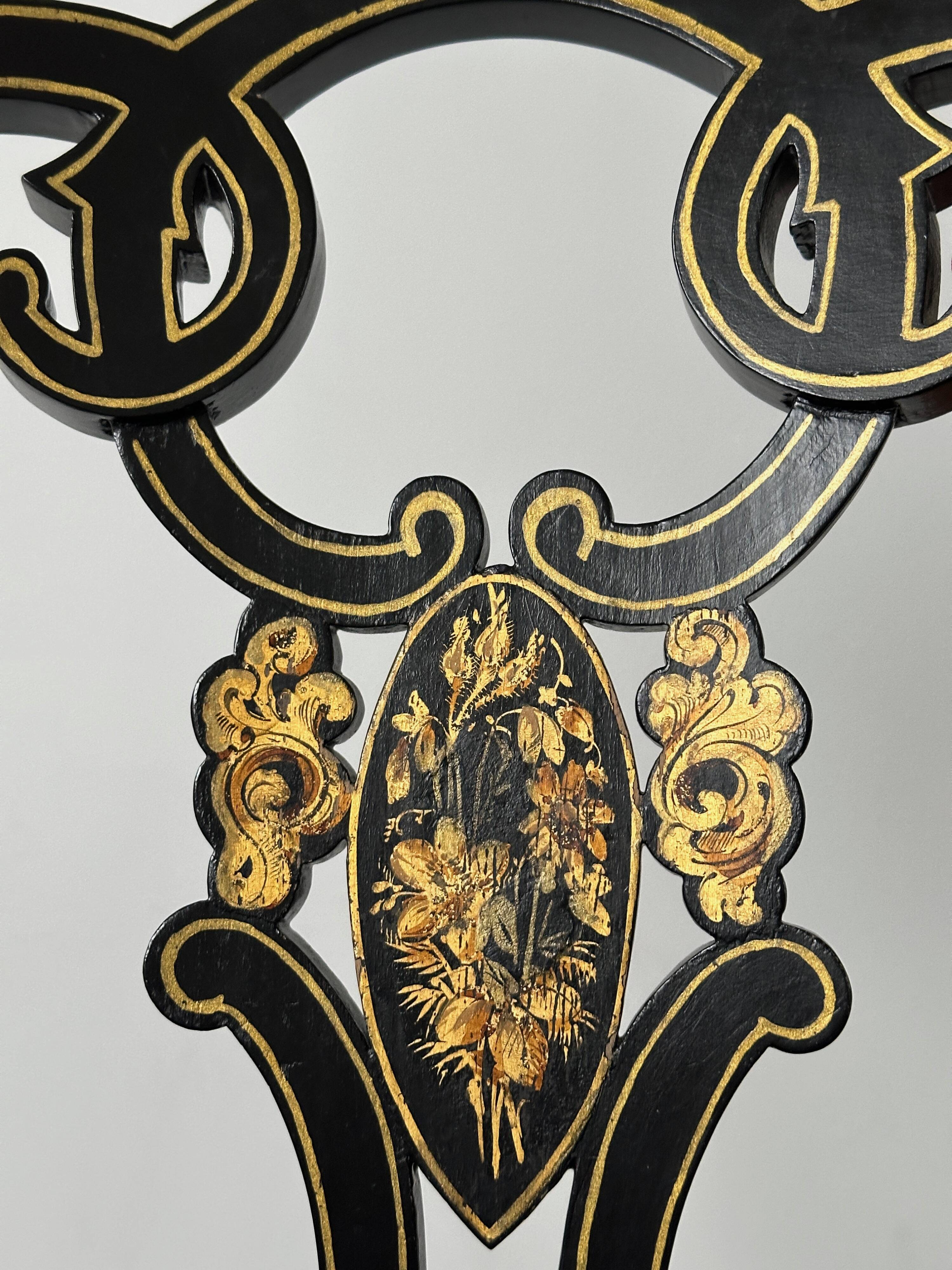 Napoleon III chair in burgundy black lacquered wood 19th century