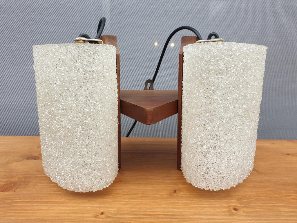 Scandinavian wall lamp Vintage teak two granite lampshades