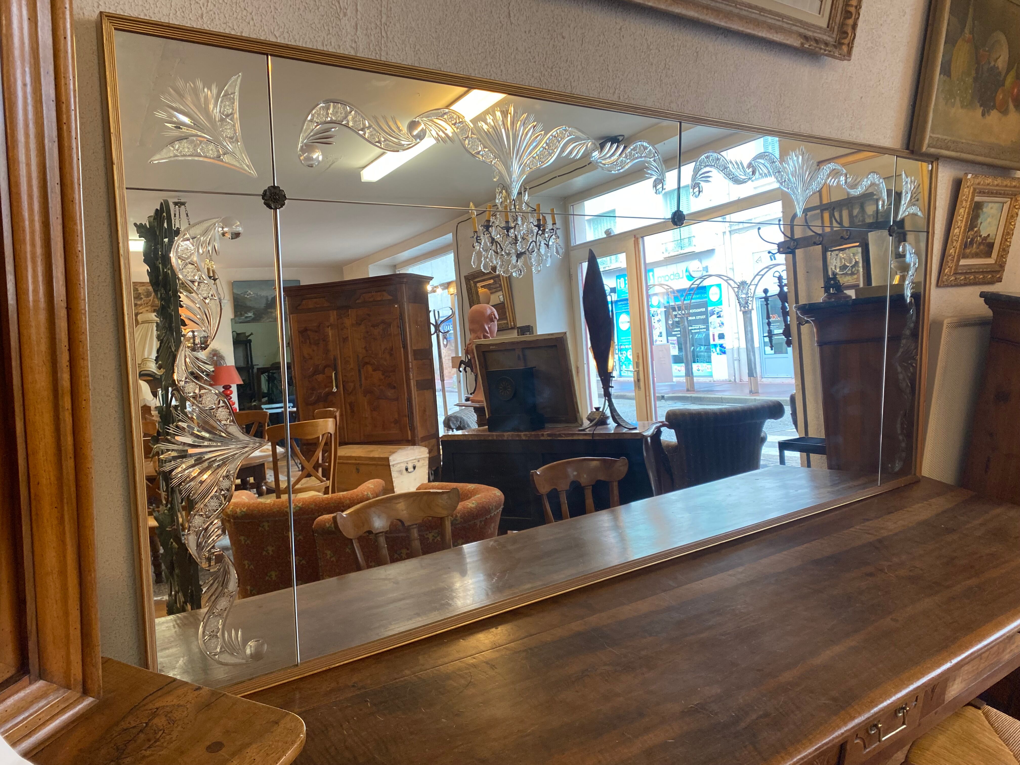 Brewery mirror, hollow engraved glass, perfect condition